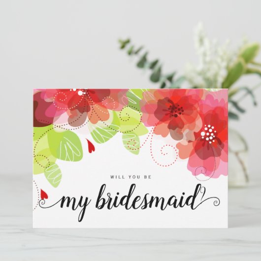 Ätherische rote Blume werden meine Brautjungfrau s Einladung (Stehend Vorderseite)