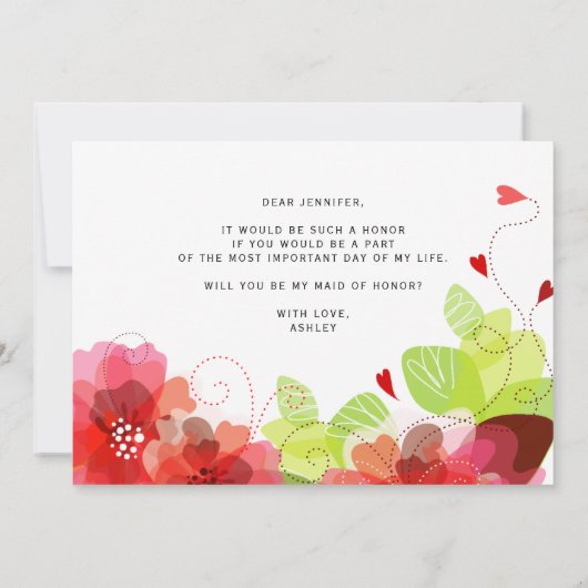 Ätherische rote Blume werden meine Trauzeugin sein Einladung (Rückseite)