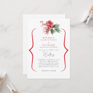 Ätherische rote Blumen Elegante weiße Hochzeit Einladung