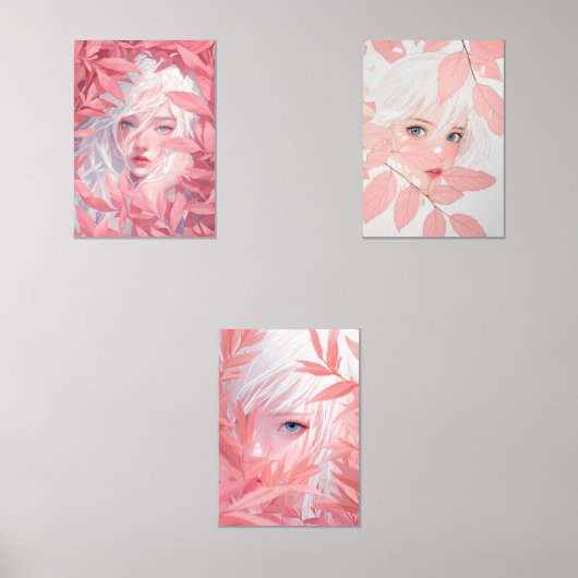 Ätherische Schönheit in Bloom Dreamy Weißhaar Bilderwand Sets (Vorderseite)