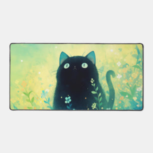 Ätherische schwarze Katze Türkisgrüne leuchtende W Schreibtischunterlage
