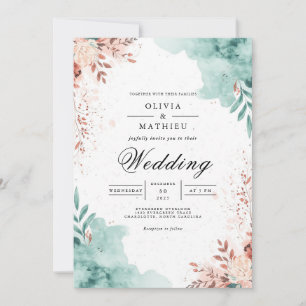 Ätherische Teal- und Rosafarben-Hochzeit Einladung