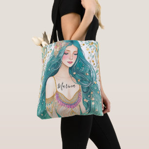 Ätherische Türkis-Gold-Meerjungfrau-Prinzessin Flo Tasche
