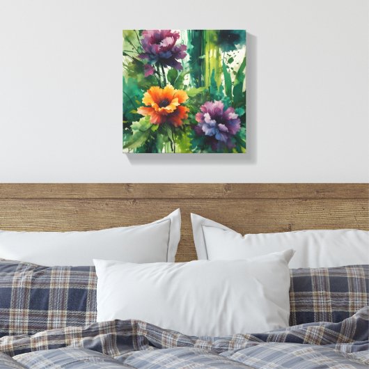 Ätherische Watercolor-Flora-Explosion Leinwanddruck (Insitu (Schlafzimmer))