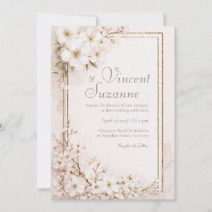 Ätherische Weiße Blüten Gold Glitter Hochzeit Einladung