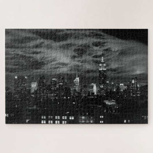 Ätherische Wolken: NYC Skyline, Emp St Bldg BW Puzzle (Horizontal)
