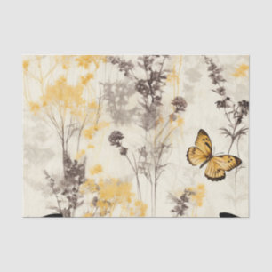 Ätherische zarte schwarze gelbe Blumen Schmetterli Seidenpapier