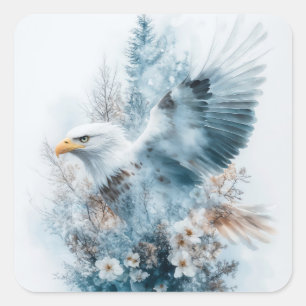 Ätherischer Adler in einem träumerischen Wald Quadratischer Aufkleber