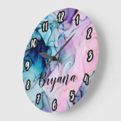 Ätherischer Aquamarin rosa Lila Inky Moderner Glam Große Wanduhr (Winkel)