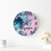 Ätherischer Aquamarin rosa Lila Inky Moderner Glam Große Wanduhr (Zuhause)