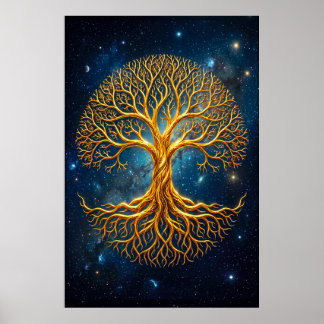 Ätherischer blauer kosmischer Baum des Lebens, leu Poster