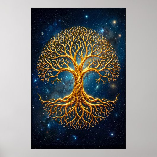 Ätherischer blauer kosmischer Baum des Lebens, leu Poster (Vorne)