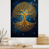 Ätherischer blauer kosmischer Baum des Lebens, leu Poster (Küche)