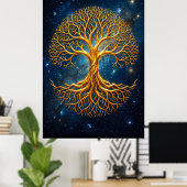Ätherischer blauer kosmischer Baum des Lebens, leu Poster (Heimbüro)
