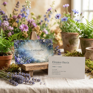 Ätherischer blauer und violetter Blumenrand Goldra Visitenkarte