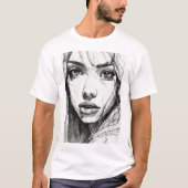 Ätherischer Blick: Scratchy Pen Portrait T-Shirt (Vorderseite)