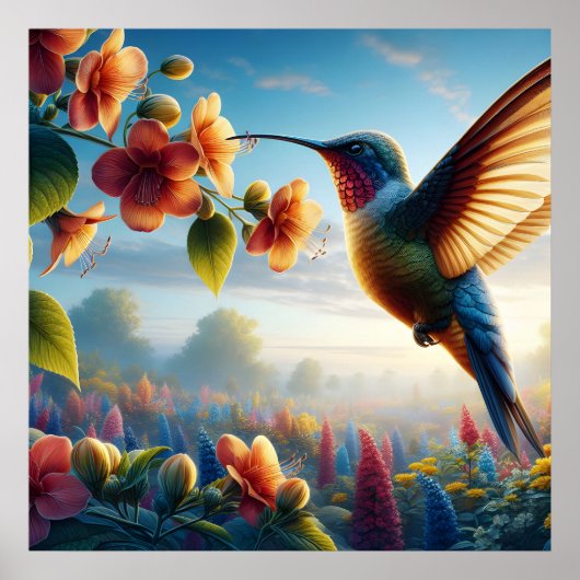 Ätherischer Flug über blühende Wiese Poster (Vorne)