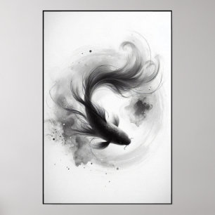 Ätherischer Fluss eines graceful Koi Abstrakt Poster