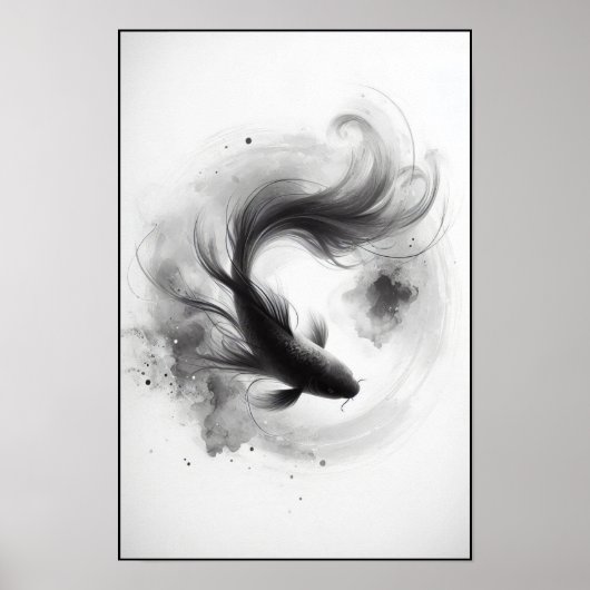 Ätherischer Fluss eines graceful Koi Abstrakt Poster (Vorne)