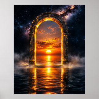 Ätherischer himmlischer Torbogen - Goldenes Sonnen Poster