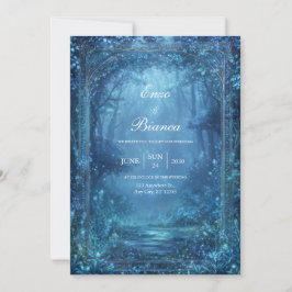 Ätherischer leuchtend blauer Magiewald Hochzeit Einladung