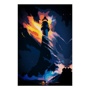 Ätherischer Leuchtturm – Dramatische Seelandschaft Poster