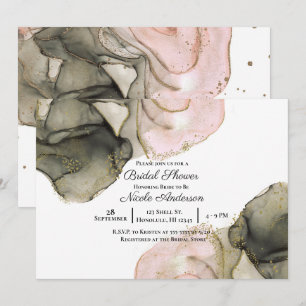 Ätherischer Moody Pink Schwarz Gold Tintenfarben J Einladung