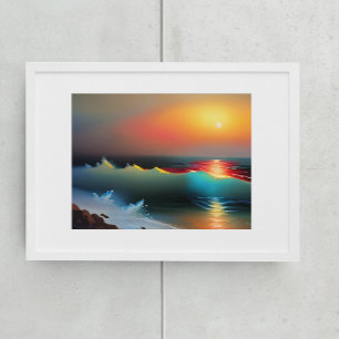 Ätherischer Ozean und Sonnenuntergang AI-Kunst Leinwanddruck
