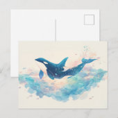 Ätherischer Wasserfarben-Orca-Splash Postkarte (Vorne/Hinten)