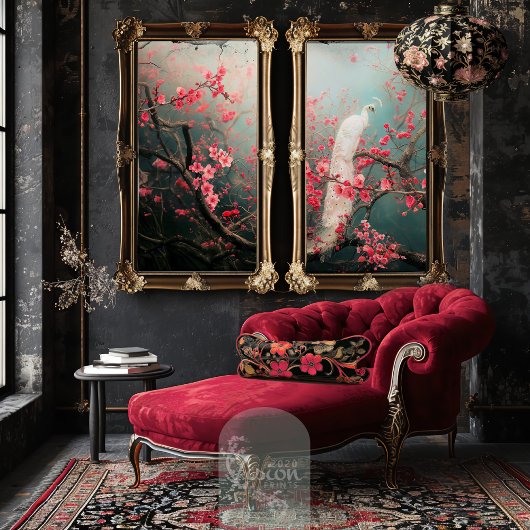 Ätherischer weißer Pfau, Kirschblütenbaum Seidenpapier