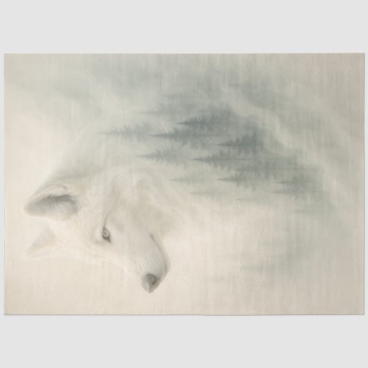 Ätherischer Weißer Wolf Winter-Decoupage Seidenpapier (Vorderseite)