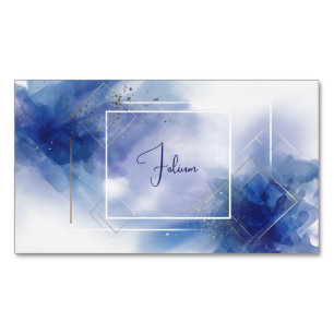 Ätherisches Blau Aquarell Gold Geometrisch Magnetische Visitenkarte