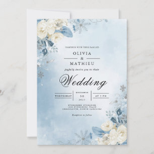 Ätherisches Blaues Florales Frost Hochzeit Einladung