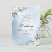 Ätherisches Blaues Florales Frost Hochzeit Einladung (Stehend Vorderseite)