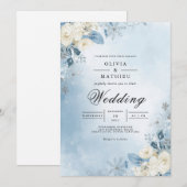 Ätherisches Blaues Florales Frost Hochzeit Einladung (Vorne/Hinten)