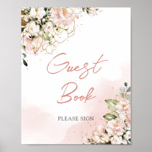 Ätherisches Blush-Pink-Gold-Blumen-Boho-Gästebuch Poster