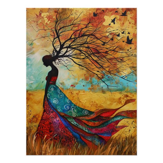 Ätherisches Herbst-Silhouetten-Baum-Gemälde Poster (Vorderseite)