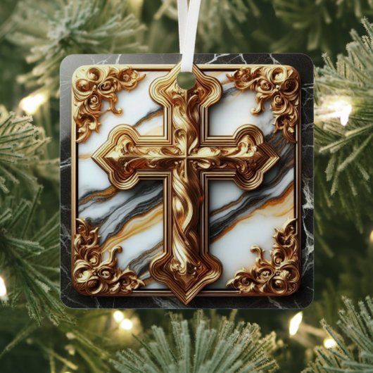 Ätherisches Kreuz aus weißem Marmor Ornament Aus Metall (InSitu)
