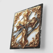 Ätherisches Kreuz aus weißem Marmor Quadratische Wanduhr (Winkel)