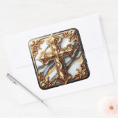 Ätherisches Kreuz aus weißem Marmor Quadratischer Aufkleber (Umschlag)