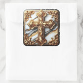 Ätherisches Kreuz aus weißem Marmor Quadratischer Aufkleber (Tasche)