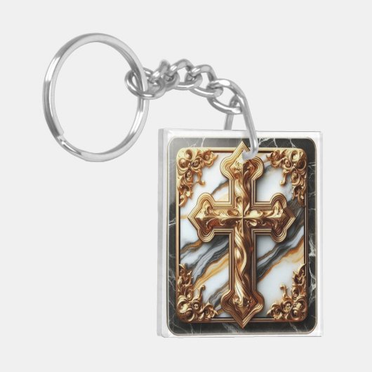 Ätherisches Kreuz aus weißem Marmor Schlüsselanhänger (Vorderseite links)