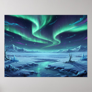 Ätherisches Nordlicht über schneebedeckter Wildnis Poster
