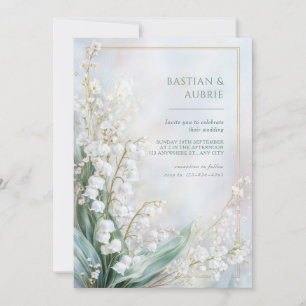 Ätherisches Pastell-Lilien-Tal Goldrahmen-Hochzeit Einladung