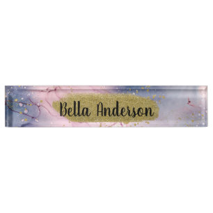 Ätherisches Periwinkle Rosa Gold Tintenfantasie Gl Namensplakette