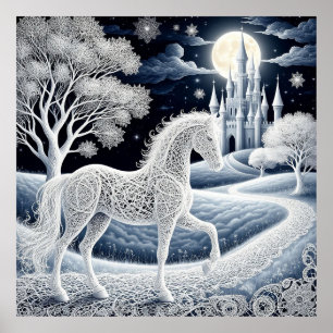 Ätherisches Pferd und verzaubertes Schloss Poster