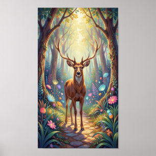 Ätherisches Reh auf leuchtendem Waldweg Poster