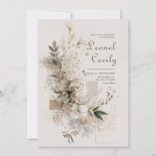 Ätherisches Taupe-Weiß Minimalistisches Botanische Einladung