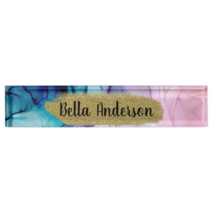 Ätherisches Teal Rosa Elegantes Modernes Glamourös Namensplakette