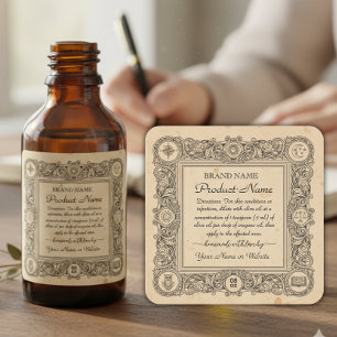 Ätheröl-Labels im Apotheken-Stil mit quadratischer Aufkleber
